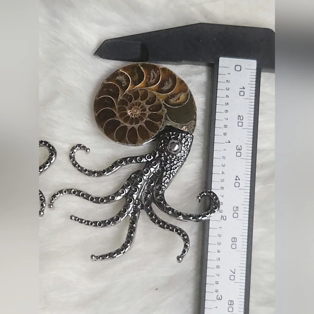 Ammonite Fossil Shell Octopus Brooch | Nautical Statement Pin | Ocean Gothic Jew - Picture 8 of 9